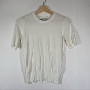 Zara White Plain Knit Short Sleeve Basic Top. Size S